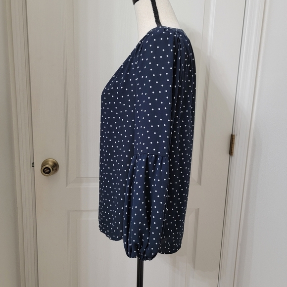 Loft Size SP Navy Blue & White Polka Dot Boatneck Blouse, Excellent Used Cond. - Picture 3 of 13